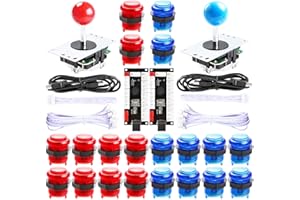 Qenker 2 Player LED Arcade DIY Parts 2X USB Encoder + 2X Joystick + 20x LED Arcade Buttons for PC, MAME, Raspberry Pi, Windows (Red & Blue Kit)