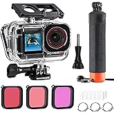 FitStill 196FT/60M Waterproof Case&3 Filters&Floating Hand Grip Stick Set Compatible for DJI Osmo Action 5 Pro Action 4 Actio