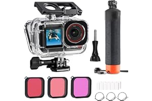 FitStill 196FT/60M Waterproof Case&3 Filters&Floating Hand Grip Stick Set Compatible for DJI Osmo Action 5 Pro Action 4 Action 3,Snorkeling Surfing,Wakeboarding Protective Cover Shell Accessories Kit