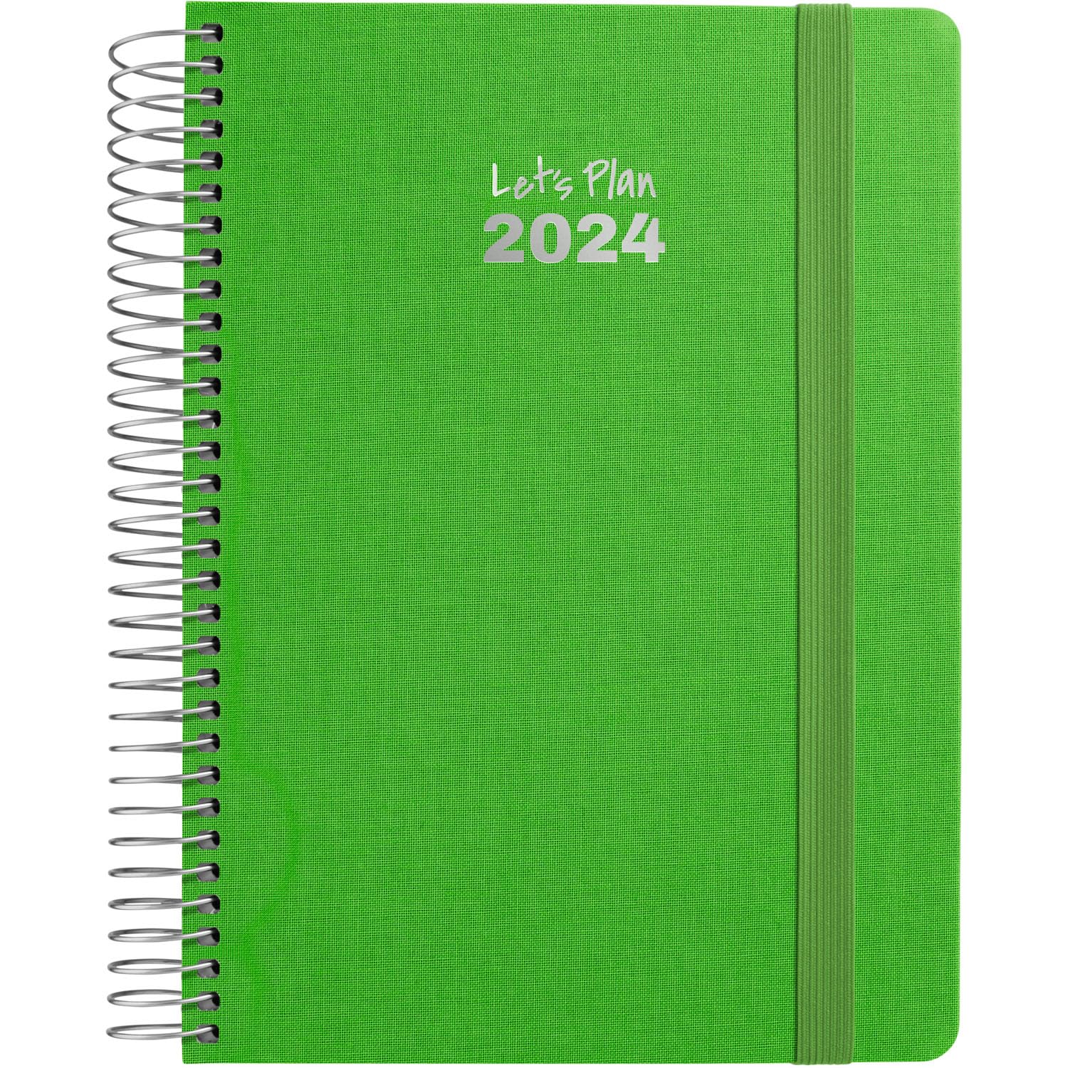 Grafoplás | Spiral Agenda 2024 | Green | 15 x 21 cm | Spanish | Day Page | Hard Cover Lined Fabric | Elastic Closure | Fancy Series | Annual January to December 24 | Perfect for Managing Your Time