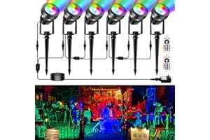 CREPOW RGBW Color Changing Landscape Lighting,12V Low Voltage Landscape Lights Spotlights with Transformer Remote Control Decorative for Garden, Yard, Lawn, Pool, 44ft Cable(6-in-1)