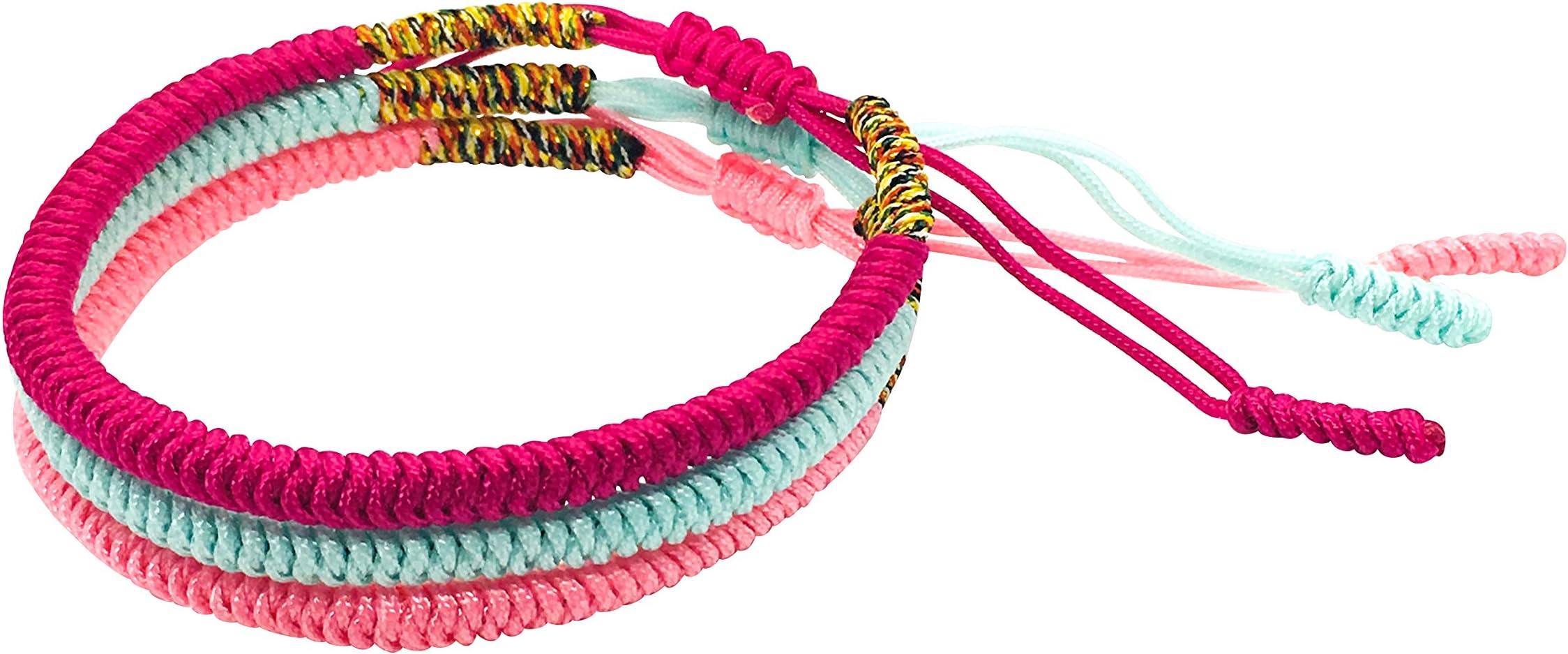 Reclaiming ZenTibetan Buddhist Handmade Lucky Knot Rope Bracelet (Set of 3 - Deep Pink, Mint, Light Pink)