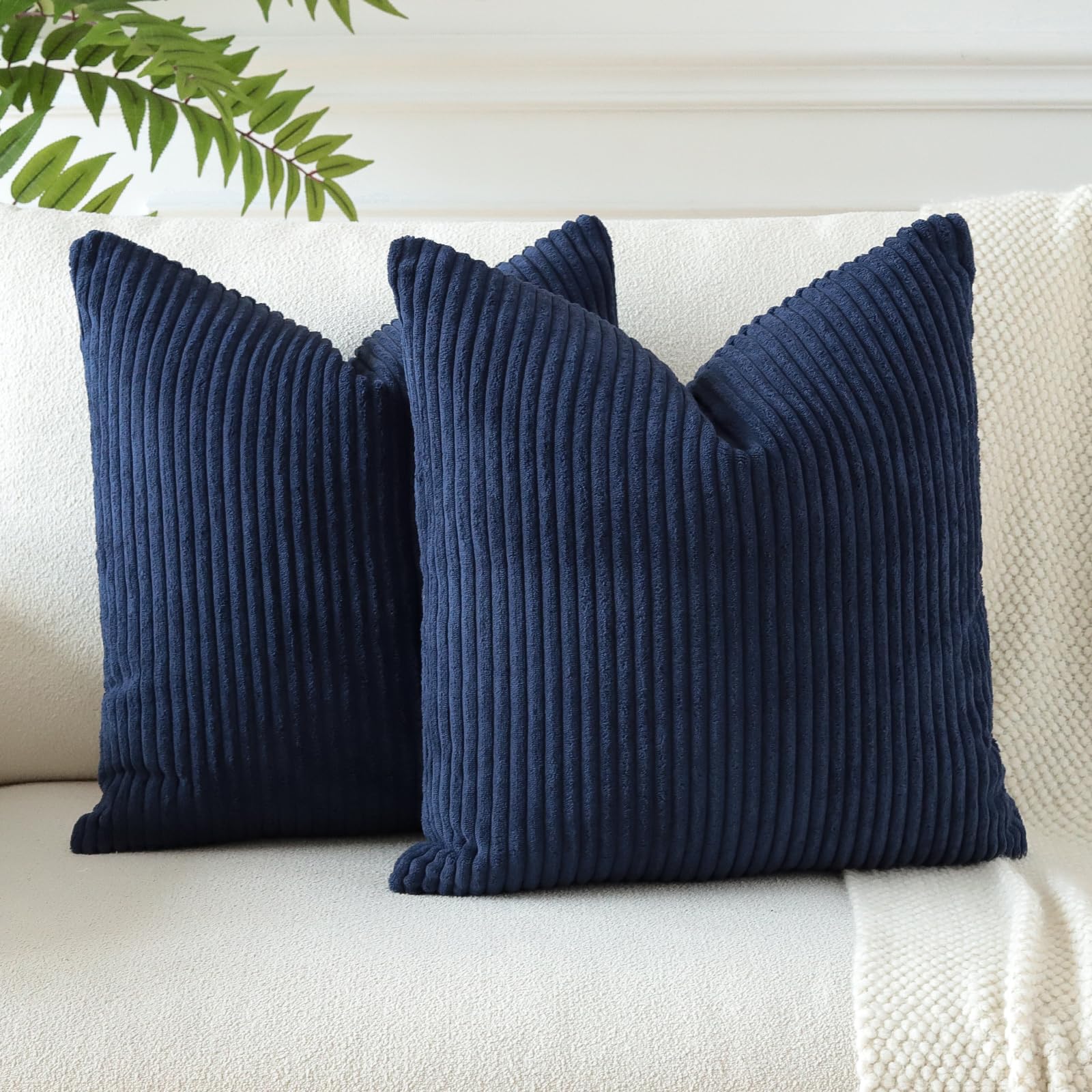 JOTOM Set of 2 Corduroy Soft Striped Cushion Covers 45x45 cm Boho Decorative Throw Pillow Covers Square Cushion Case Pillowcases for Couch Sofa Bedroom Chair Home Decor 18x18 Inch (Navy Blue) — image 1
