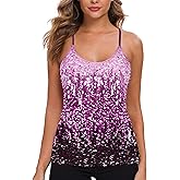 MANER Women’s Sequin Tops Glitter Party Strappy Tank Top Sparkle Cami