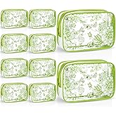 SilTriangle Set of 10 Clear Floral Cosmetic Bags PVC Makeup Bags Waterproof Travel Organizer Toiletry Pouches for Wedding Birthday Baby Shower Party Ideal Gift for Women Nurse Bridesmaid(Sage Green)