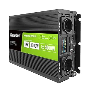 Convertitore di tensione LCD Green Cell 2000W/4000W da 12V a 230V Convertitore di tensione sinusoidale pura Convertitore inverter PowerInverter Convertitore CA CC Caricatore per auto per roulotte