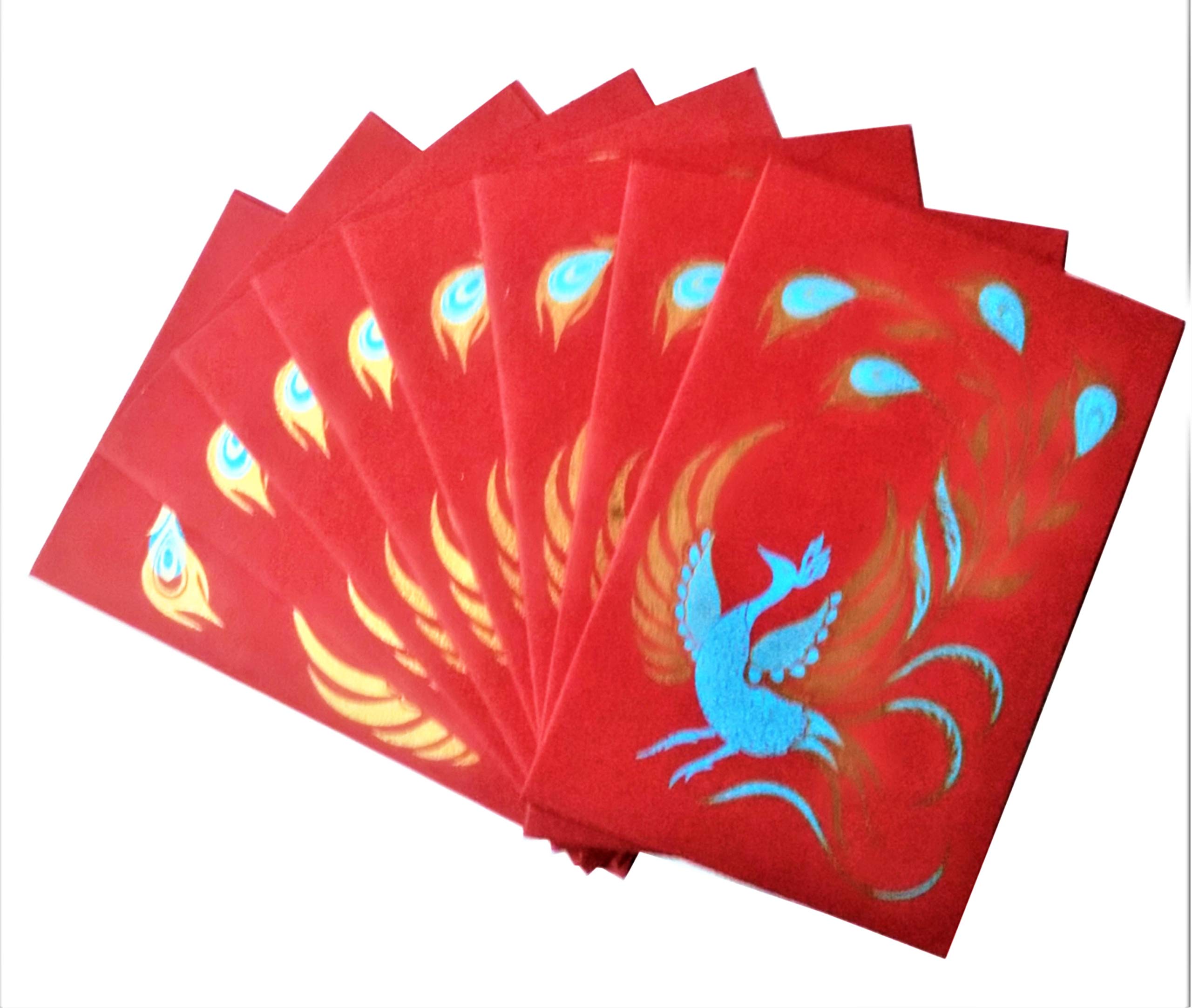 Purpledip Paper Card-Envelope Pack (Set of 10) 'Merry Peacock': Handmade Organic Paper Cards 6 * 4 inches for Personalized Greetings (11455)