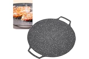 BBQ Plate, Non Stick Circular Barbecue Gril Pan Smokeless Stovetop Frying Plate Aluminum Alloy Baking Dish with Handles for H