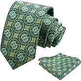 Alizeal Mens 3.15'' Vintage Necktie and Pocket Square Business Geometric Regular Patterns Tie and Hanky Set