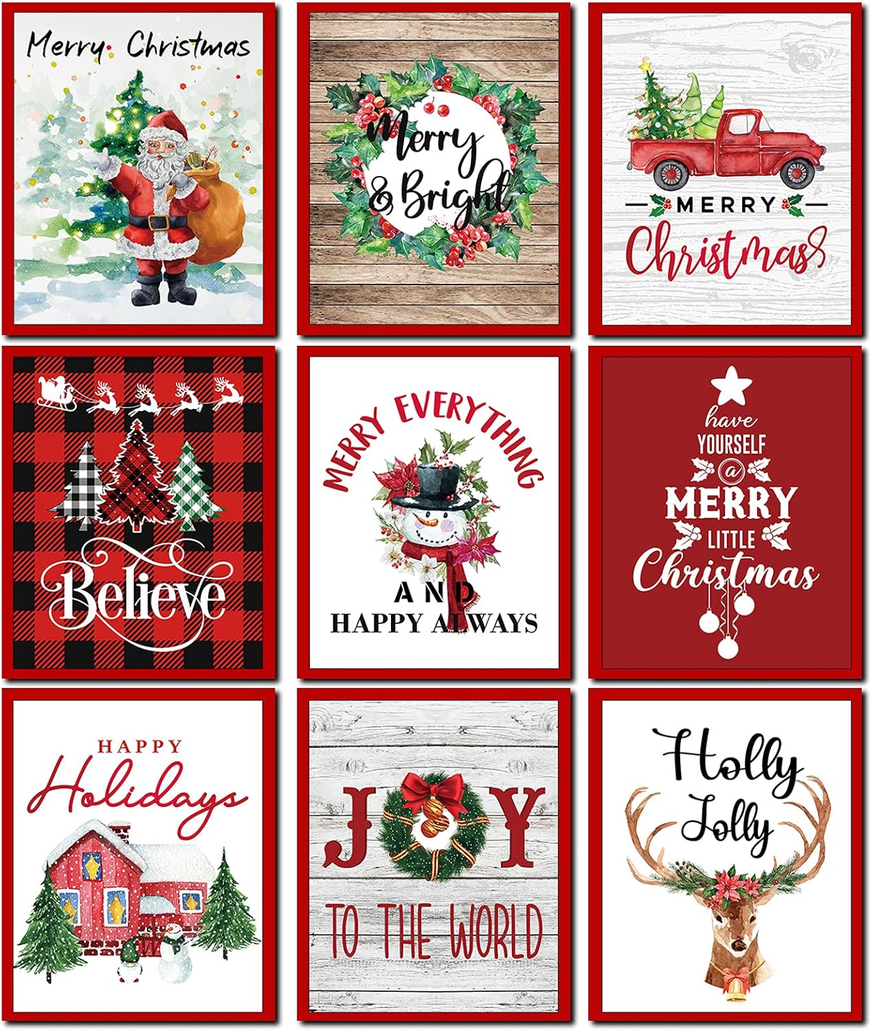 Wall Décor - Tevxj 9PCS Christmas Wall Art Holiday Bedroom Wall Decor Christmas Wall Art Prints Posters for Living Room Office Decorations Christmas Signs Paintings (8X10inch Unframed)