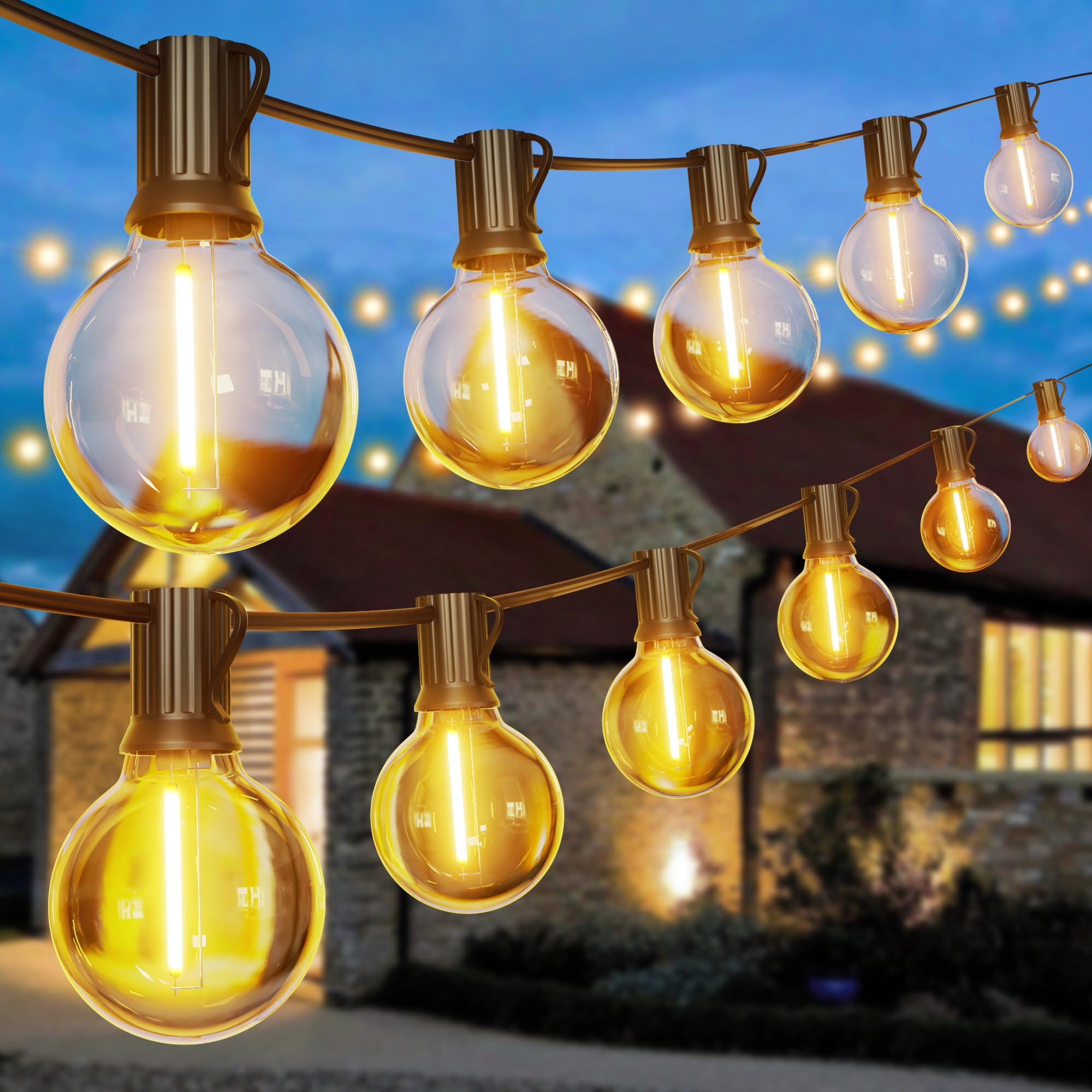 Torkase Outdoor String Lights Mains Powered,55FT/16.5M G40 Garden Festoon Lights with 25+1 Shatterproof G40 Plastic LED Edison Bulbs Waterproof for Outside Patio Gazebo Pergola Décor Wedding Cafe