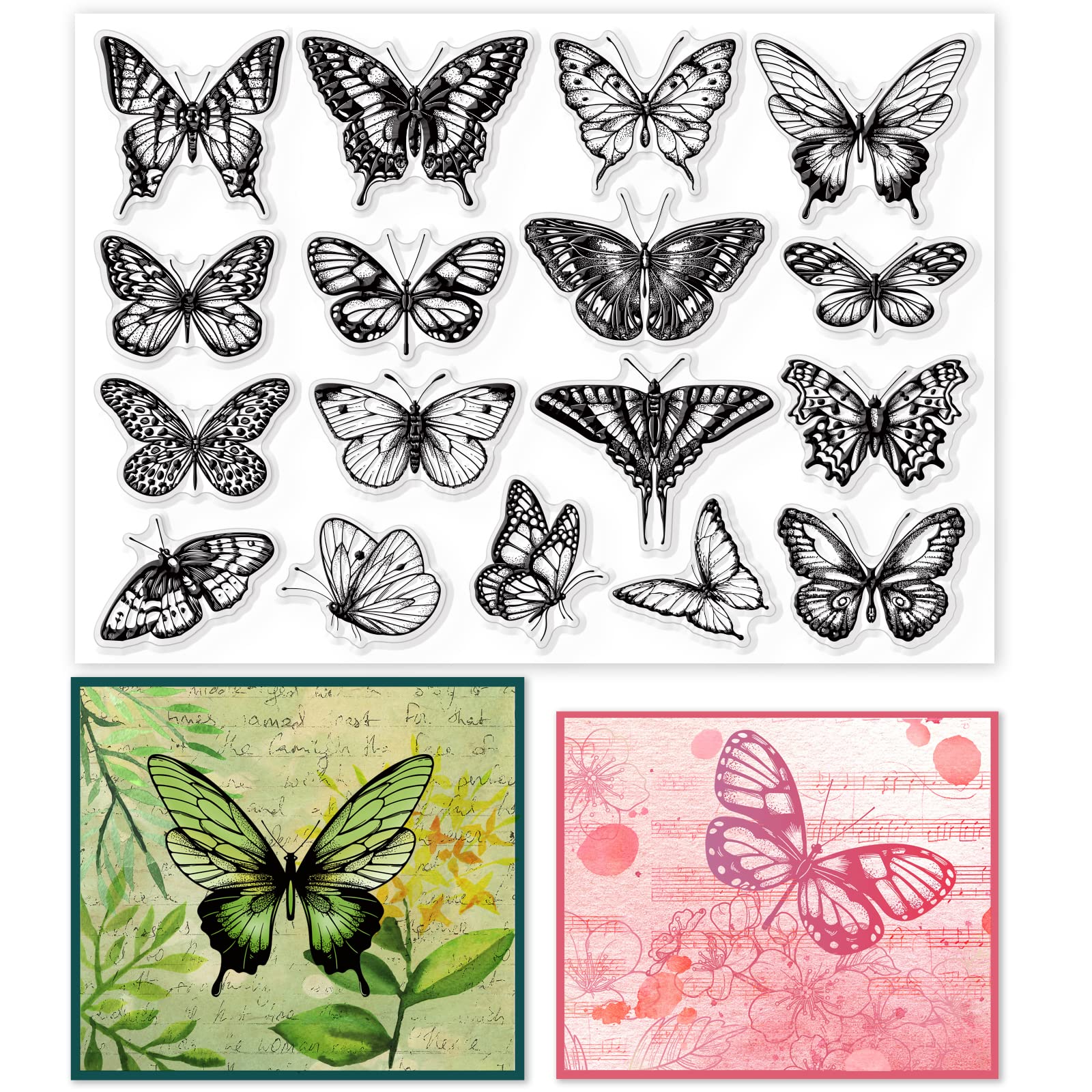 GLOBLELAND Vintage Realistic Butterfly Clear Stamps for DIY Scrapbooking Decor Butterfly Specimen Transparent Silicone Stamps for Making Cards Photo Album Decor, 29.7x21cm