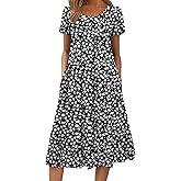 ZEAGOO Womens Casual Dresses for Summer Short Sleeve Flare Midi Dress Loose Flowy Beach Sundress
