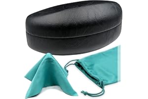 MyEyeglassCase Large Curved Sunglasses Case - Women Hard Shell Glasses Holder - XL Large Eyeglass Case with Pouch &Cloth