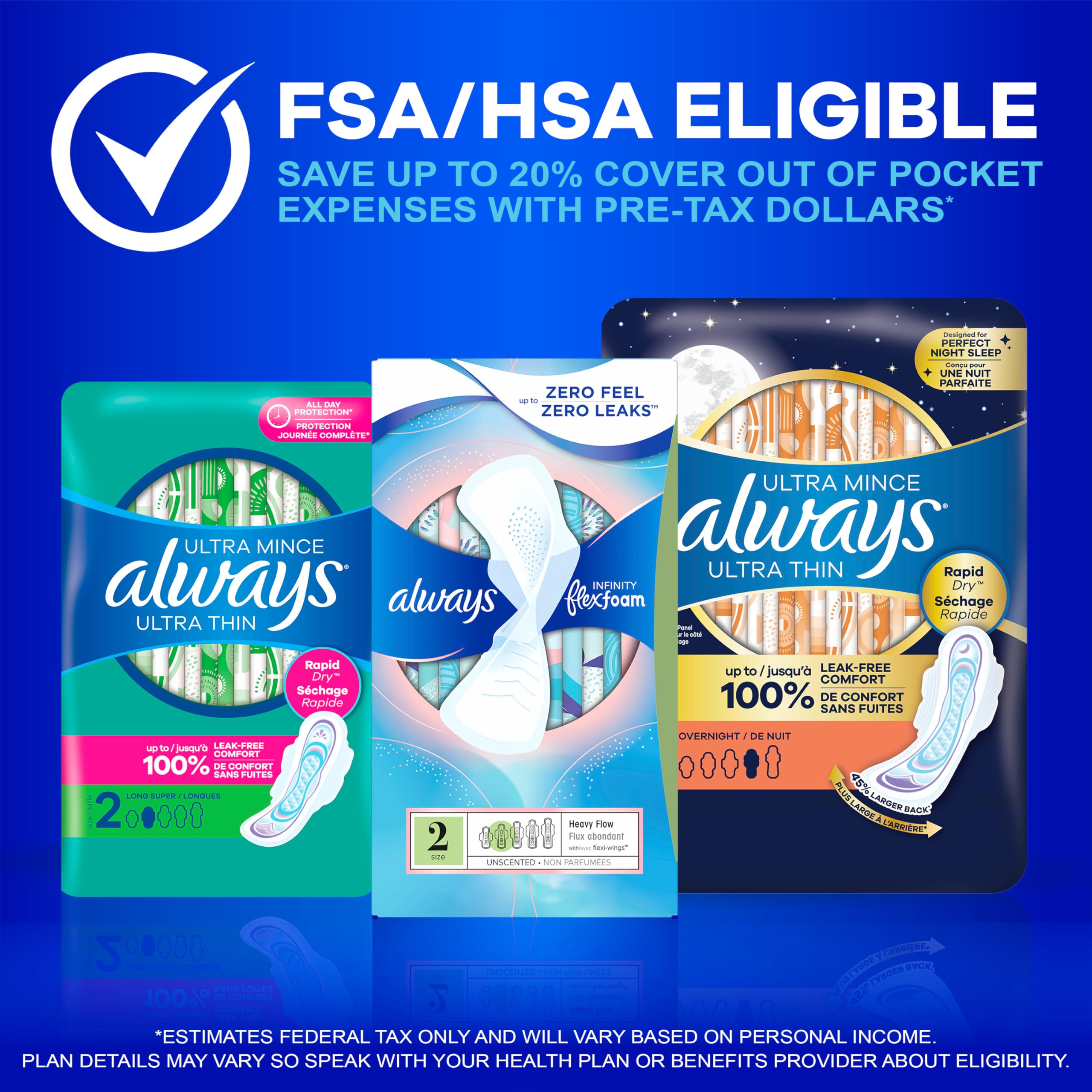 Always Ultra Thin Pads with Wings, Size 1, Regular, 46 Count