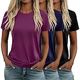 Huukeay 3 Pack Women's Cotton T Shirts Casual Short Sleeve Tunic Tops Crewneck Summer Loose Fit Plain Basic Tee