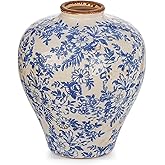 Sungmor Vintage Ceramic Flower Vase - 9.4 Inch Retro Ice Cracked Glaze Chinoiserie Vase, Rustic Farmhouse Home Décor Accent f