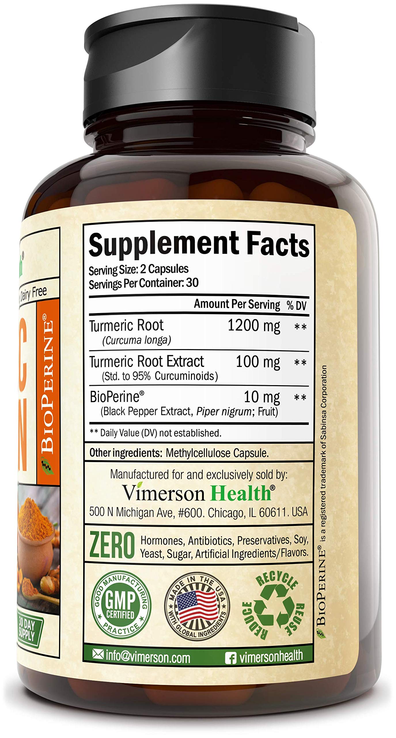 Turmeric Curcumin with BioPerine Black Pepper, 95 Curcuminoids. Inflammation Balancing