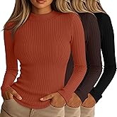 Riyiper 3 Pack Women's Ribbed Shirts, Mock Turtleneck Long Sleeve Tops Slim Fitted Undershirts Casual Basic Layering Tees