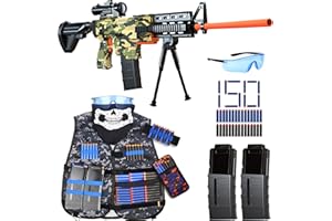 VIOOFUN Toy Gun Automatic Sniper Rifle -3 Modes Toy Foam Blasters with Tactical Vest, Bipod, 2 Clips and 150 Darts, Electric Toys for Adults Boys Age 8-12 Gifts for Birthday Xmas