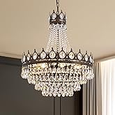 7PM French Empire Crystal Chandeliers, Vintage Crystal Chandelier, Antique Bronze Chandelier, Rustic Farmhouse Ceiling Light Fixture for Dining Room Bedroom Living Room Kitchen Foyer, W 24