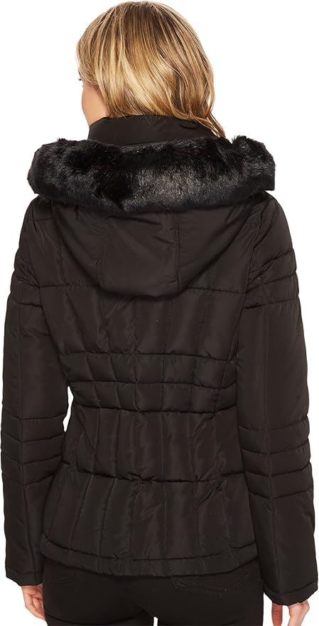 calvin klein women's down jacket with faux fur trimmed hood