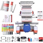 Poolin EOM 15-Needle Embroidery Machine | Starter Plus Bundle &ndash; Includes 40 Thread Kit, 144pcs Bobbins, Cut Away &amp; Tear Away Stabilizers, Tool Set