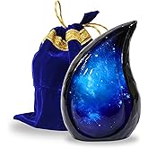 NORSE'S TRADECRAFT Teardrop Urn for Ashes Adult Male & Female | Memorial Gifts with Velvet Bag l Cremation Urns with Blue Single Sided Galaxy Design | Handcrafted Memorial Box for Funeral - 60 cu in