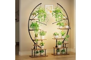 GREENSTELL Plant Stand Indoor with Grow Light, 7-Tiered Tall Metal Plant Stand for Indoor Plants, Half-Moon Shape Display Shelf for Living Room, Balcony, Patio, Black (2 Pack)