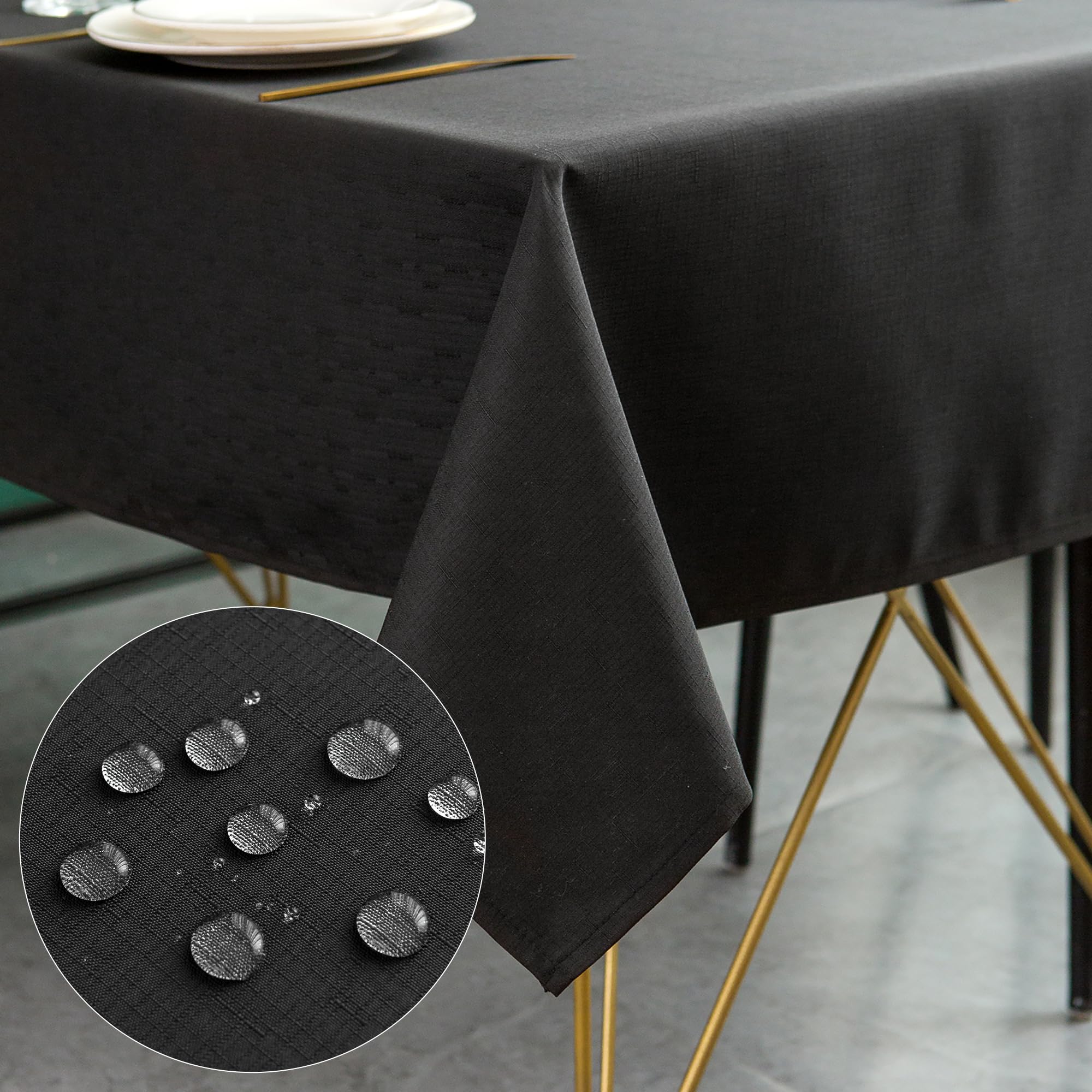 WELTRXE Rectangle Table Cloth,140x200cm,Faux Linen Tablecloth,Water Resistant Spill Proof Wipeable Polyester Dining Table Cover for Cafe Restaurant Buffet Tabletop Decoration,Black — image 1