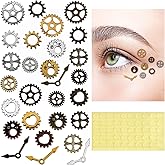Hicarer 28 Pieces Steampunk Eye Decals Antique Metal Steampunk Accessories | Steampunk Costume Womens Face Decal DIY Assorted Color Gear Cog Wheel with 50 Adhesive Dots for Party Clothing Dress up