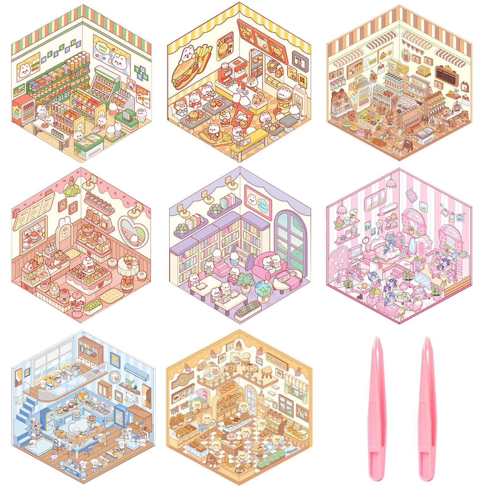 Photo 1 of ***5 PACKS INCLUDED***8 Sets DIY 3D House Stickers, 3D Sticker Scene Miniature Scene Stickers, Cute Cartoon Sticker for Adults Kids, Make Your Own Fun Room Book***5 PACKS INCLUDED***