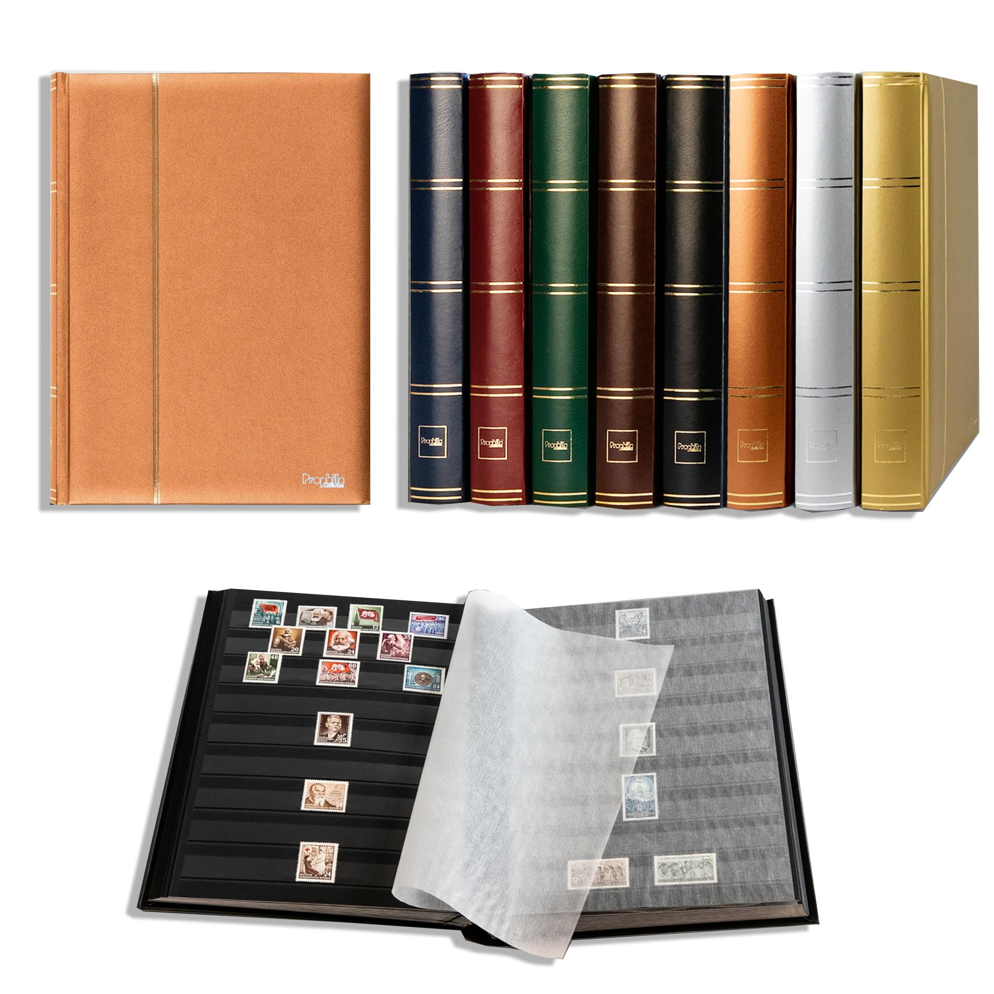 Prophila metallic edition stamp album (new) 60 black sides, padded bronze cover