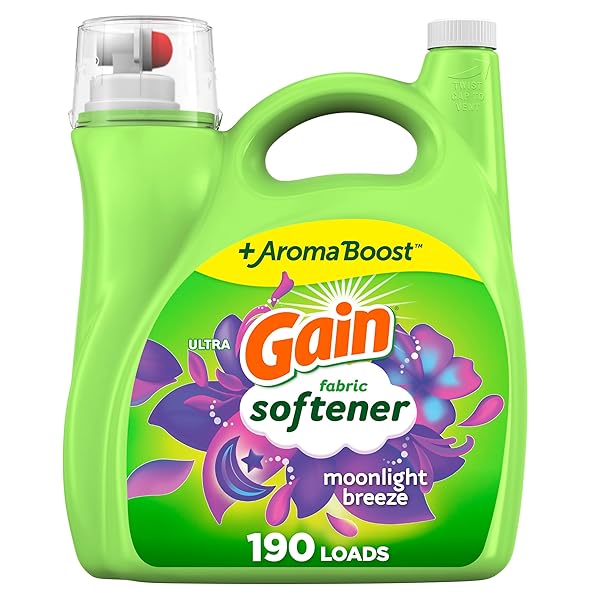 GAIN LIQUID FABRIC SOFTENER, MOONLIGHT BREEZE SCENT, 140 FL OZ, 190 LOADS, SMOOTH TOUCH – SOFTNESS YOU CAN FEEL