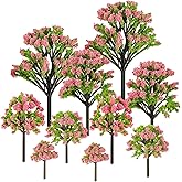 Yetaha 10 Pcs Pink Flower Model Trees, Miniature Fairy Garden Tree Plants Ornament Mini Artificial Flower Tree for Architecture Model Railway Train Scenery Moss Bonsai Micro Landscape Dollhouse Decor