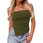 PRETTYGARDEN Going Out Tube Tops for Women Trendy Summer 2026 Asymmetrical Ruched Strapless Bandeau Shirts Spring Clothes