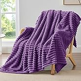 BEDELITE Fleece Throw Blanket for Couch - 300GSM Soft & Warm Fluffy Purple Blanket, Decorative and Giftable Striped Blankets for Women, Men, 50"x60"