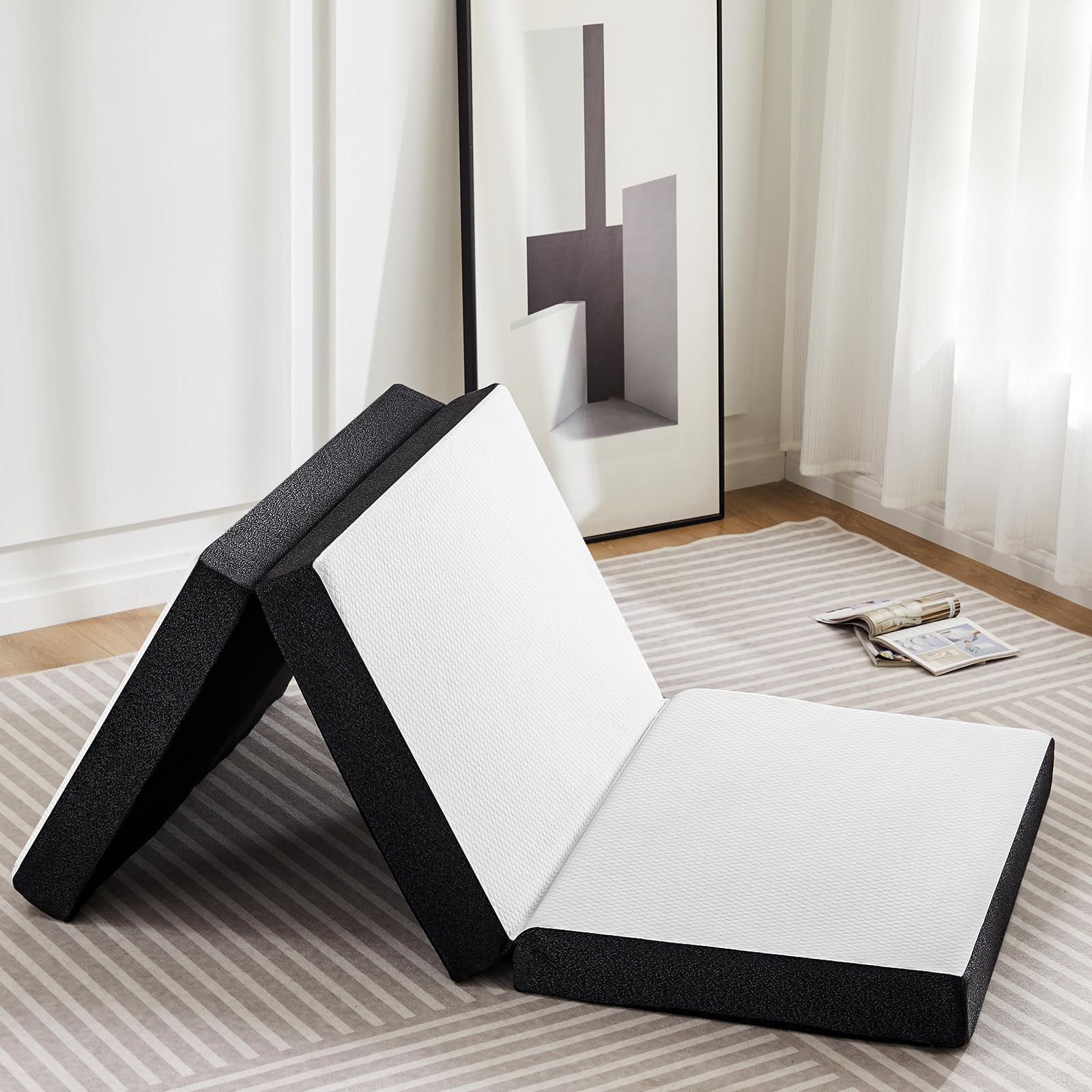 Photo 1 of (USED/FAIR) OLIXIS Tri-fold Memory Foam Mattress - 3 Inch Twin Size Portable Floor Bed, Foldable Mat for Kids and Adults, Collapsible and Washable Cover with CertiPUR-US Certified, for Travel & Camping & Yoga