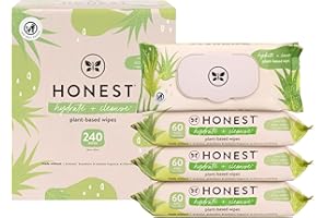 The Honest Company Hydrate and Cleanse Naturally Scented Wipes, Cleansing, Multi-Tasking, 99% Water, Plant Based Hypoallergenic, Aloe Cucumber, 240 Count