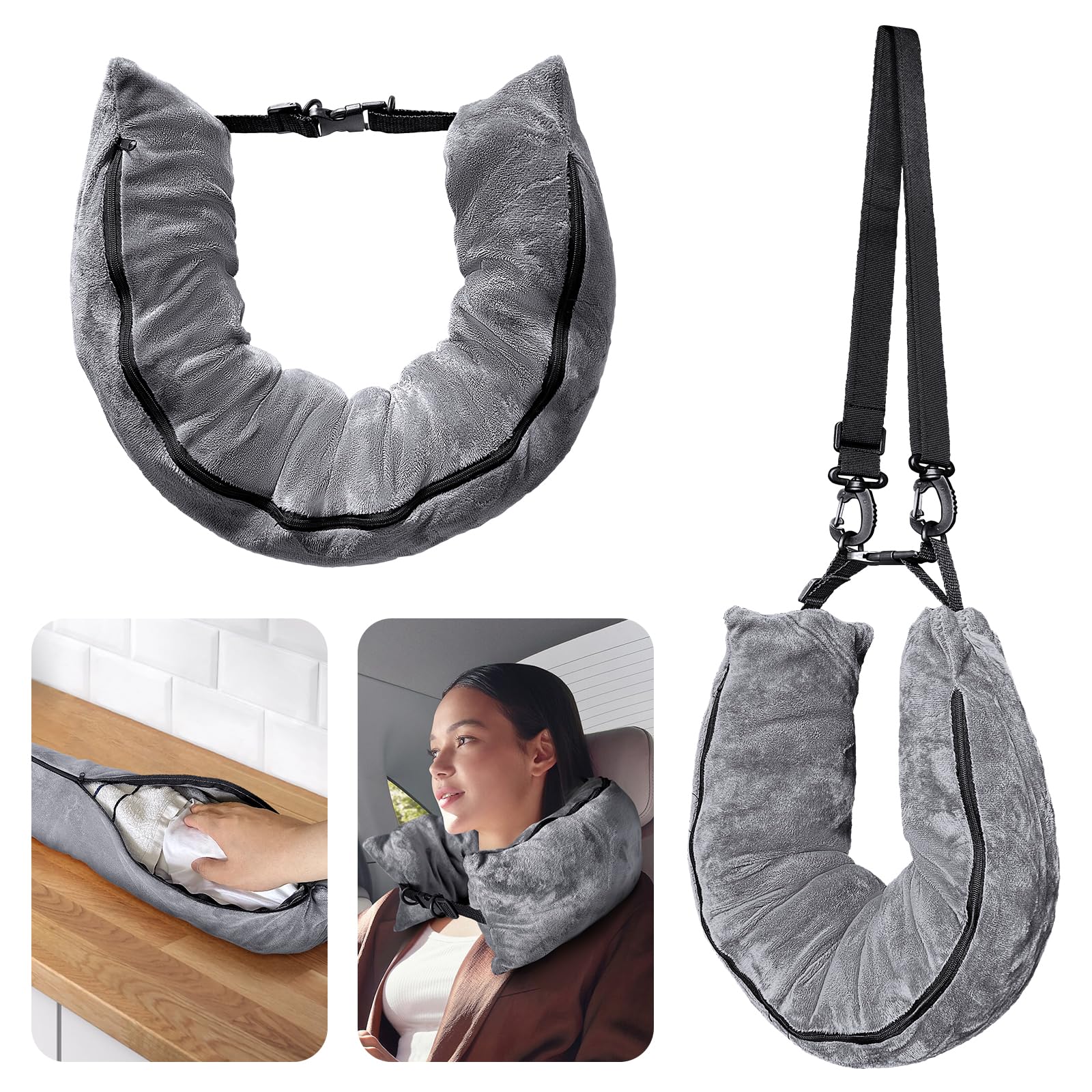 Photo 1 of Eppyyo Stuffable Travel Pillow for Extra Luggage, Velvet Travel Neck Pillow Storage Bag with Adjustable Neck Size, Fits About 6 T-Shirts Travel Essentials Multifunctional Sleeping Rest Cushion