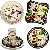 Birthday Galore Paint and Sip Party Supplies - 64 Piece Wine Bridal Shower Tableware Set Includes Large 9" Dinner Plates and 8" Dessert Paper Plates Napkins Cups - Kit for 16