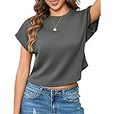Totatuit Women Cute Cropped T-Shirts Short Sleeve Boxy Crewneck Summer Tee Shirts Basic Solid Workout Gym Tops