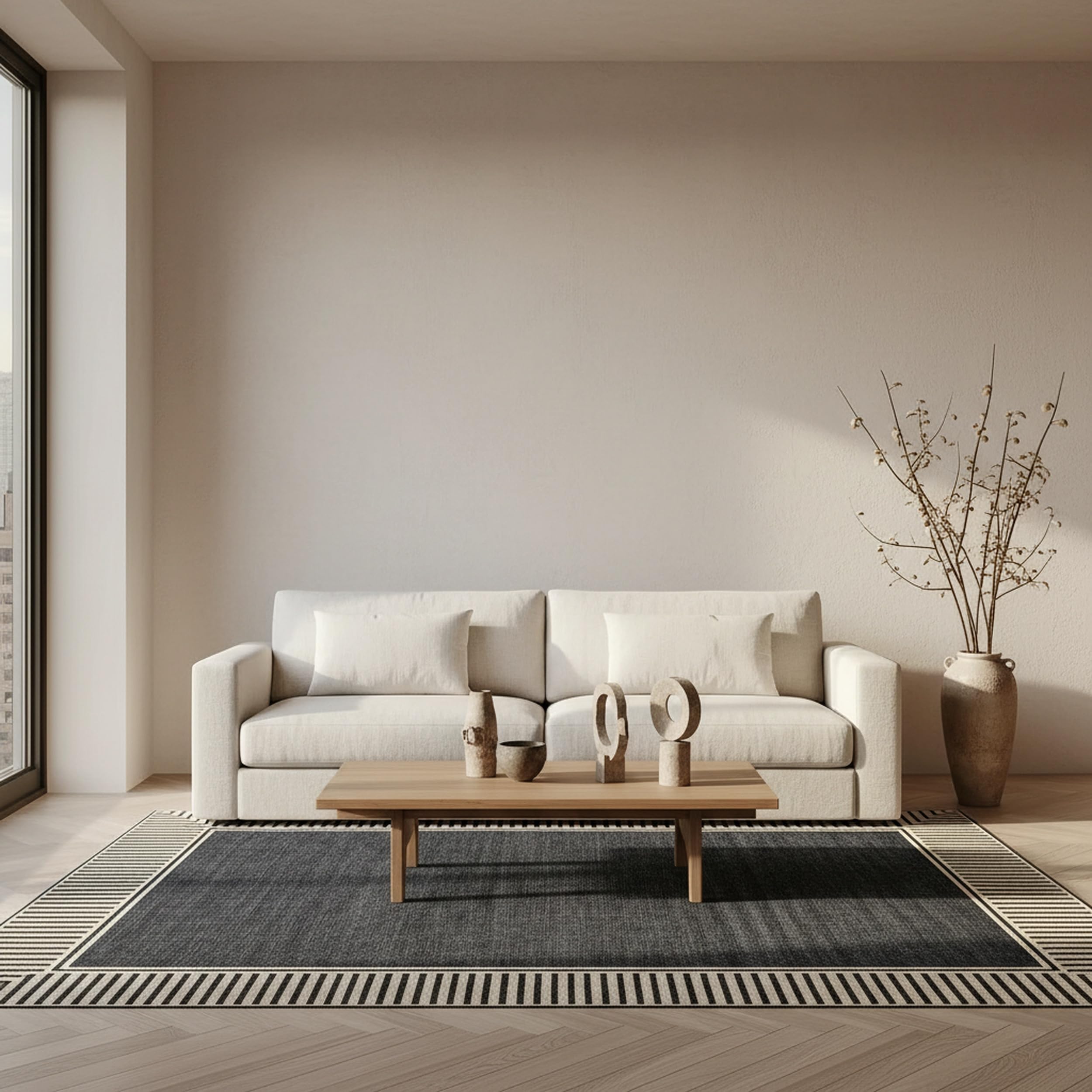 Nuloom Asha Dark Grey/Ivory, 8' x 10', Casual, Striped Border, Soft and Cozy, High Traffic, Stain Resistant, Easy Clean, Durable Area Rug for Indoor/Outdoor Patio, Deck, Porch, Garden, Courtyard Image