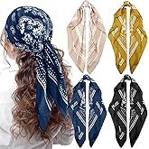 Syhood 4 Pcs 27'' Square Silk Bandana Satin Head Scarves for Women Silk Like Neck Scarf Durag Hair Wrap for Sleeping Headwear