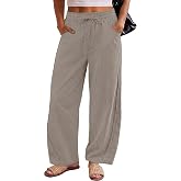 ANRABESS Womens Striped Barrel Pants Casual Wide Leg Trousers for Summer | Elastic Drawstring Waistband with Pockets, Lightweight Pull On Fit, Fall Teacher Vacation Outfits, Boho Flowy Bottoms