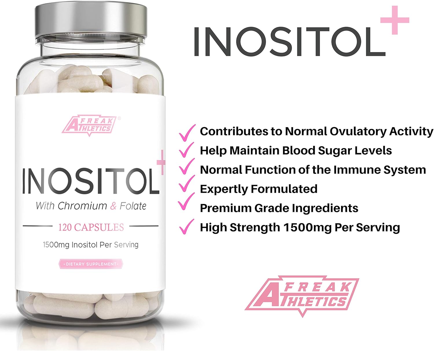 Freak Athletics Myo-Inositol Capsules - Inositol Capsule with Chromium & Folate - 120 Capsules Vegan & Vegetarian Friendly - UK Made - Image 4