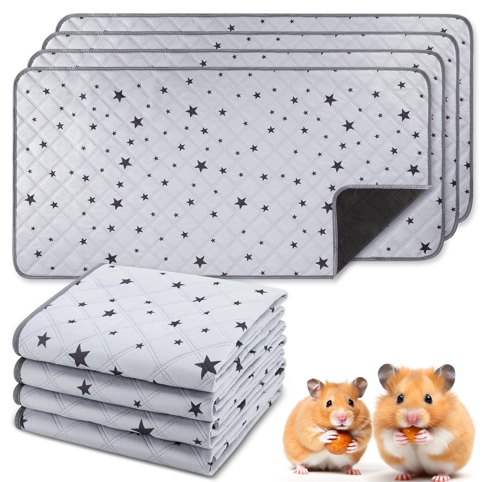4 Pack Guinea Pig Cage Liners, 24x47inch Reusable Guinea Pig Bedding, Washable Waterproof Guinea Pig Pee Pads with Non-Slip Backing, Quilted Fleece Absorbent Small Animal Mats for Cages/Hutch