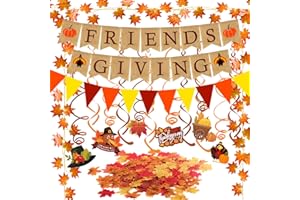 Famoby FRIENDSGIVING Burlap Banner Paper Triangular Bunting Maple leaf Garland Plastic Streamer for Thanksgiving Day Party Decoration