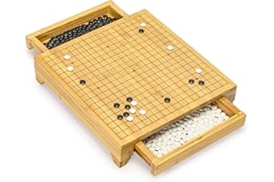 Bamboo Go Game Set – 12.6 x 12.2-Inch Wooden Board with Pull-Out Storage Drawers & Double Convex Melamine Stones – Full-Size Baduk/Weiqi Strategy Game by Yellow Mountain Imports