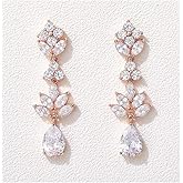 SWEETV Teardrop Wedding Earrings for Brides Birdesmaid, Crystal Cubic Zirconia Bridal Drop Earrings for Women Prom